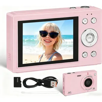 Digitální fotoaparát 64MP 4K digitální fotoaparát s automatickým ostřením, 18x zoom, 2.8" IPS displej + 64GB karta