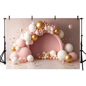 Fotopozadí FOTOGRAFICKÉ POZADÍ BALÓNKY RŮŽOVÝ OBLOUK 2,1 X 1,5 M PRO DÍVKY