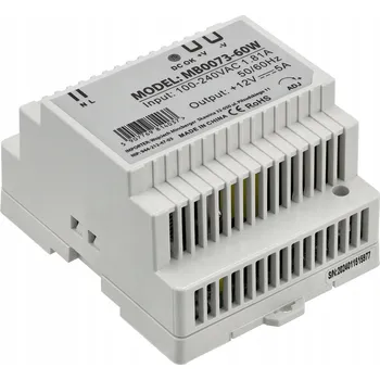 spínaný zdroj LED zdroj 12V na DIN lištu, spínaný, 60W 5A, regulovatelný, průmyslový