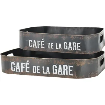 2ks granitový antik kovový podnos Café de La Gare - 52*36*9 cm