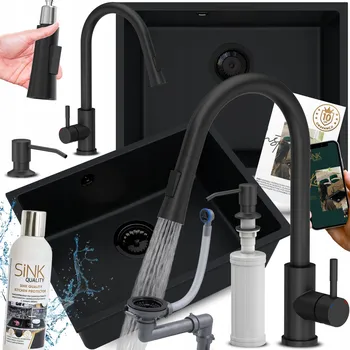 Granitový dřez Jednokomorový granitový dřez Sink Quality CRYPTON60, černý