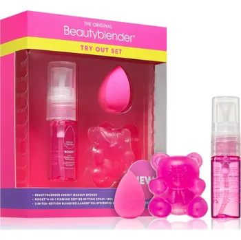 Make-up beautyblender® Try Out Set BeautyBlender Sponge & Brush Cleanser čistič na štětce 1 ks + BeautyBlender Sponge houbička na make-up 1 ks + BeautyBlender Boost™ 4-in-1 Firming Peptide 18-Hour Setting Spray fixační sprej na make-up 13 ml