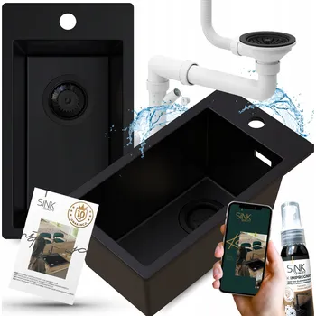 Granitový dřez Granitový dřez černý JEDNOKOMOROVÝ MALÝ ÚZKÝ do kuchyně DŘEZ hluboký