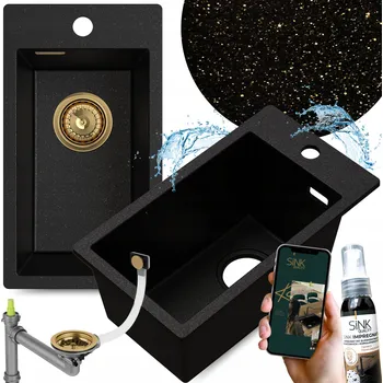 Granitový dřez Granitový dřez černý zlatý JEDNOKOMOROVÝ MALÝ ÚZKÝ kuchyňský DŘEZ