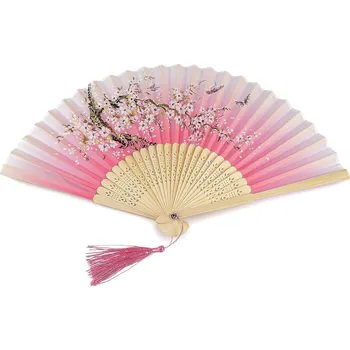 Karnevalový doplněk Vějíř textilní s metalickými detaily, malé, 2 růžová světlá zlatá