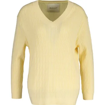 Dámský svetr SVETR GANT CABLE KNIT V-NECK VANILLA YELLOW