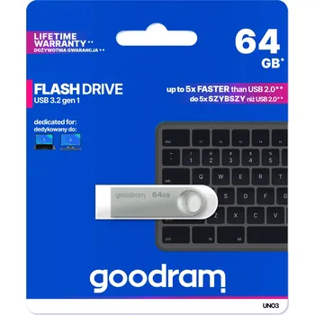 USB flash disk GOODRAM USB flash disk UNO3 64 GB USB 3.2 Gen1 stříbrný kovový