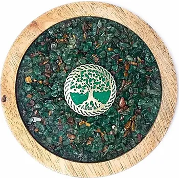 Avanturín a tygří oko podtácek mangové dřevo - dekorace cca 10 cm