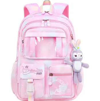 Outdoorové zavazadlo eCa PL159R Univerzální školní batoh RAINBOW s kapsami a maskotem, 35 l, růžová