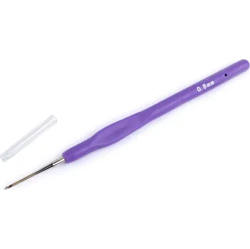 Jehlice Háček na háčkování se silikonovou rukojetí, zlatá špička vel. 0,5; 0,6; 0,8; 1; 1,25, malé, 3 (0,8 mm) fialová