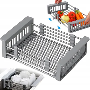 Odkapávač na nádobí ODKAPÁVAČ NA NÁDOBÍ TELESKOPICKÝ DO KUCHYŇSKÉHO DŘEZU ŠEDÝ