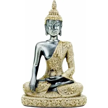 Buddha dotýkající se země v květinovém hávu thajská soška výška cca 10 cm