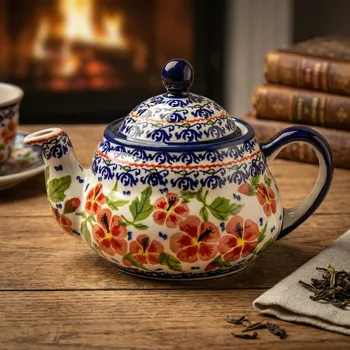 Konvice na čaj Čajová a kávová konvice Ceramika Bolesławiec 0,7 l – dek. DU245 (druhá jakost)