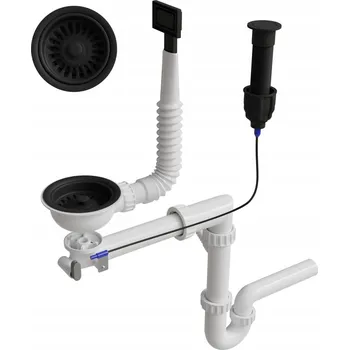 Sifon Automatický sifon dřezu černý s obdélníkovým přepadem