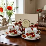 Porcelánové šálky na kávu a čaj s podšálky DUO CLASSIC POPPIES 280 ml 2 ks.