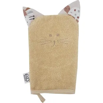 Koupání kojence EKO Žínka bavlněná s oušky Cat Beige 20x15 cm
