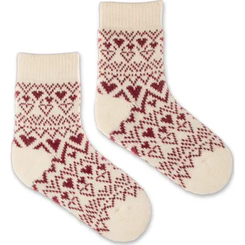 Dámské ponožky Dětské vlněné ponožky Vlnáč srdíčka bíle S (25-27)