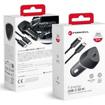 Forcell F-Energy Carbon Cc50-1C Nabíječka do auta typ C + kabel typ C na typ C Pd 3A 20W černá