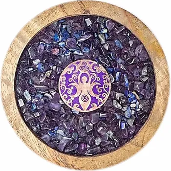 Ametyst a lapis lazuli podtácek mangové dřevo - dekorace cca 10 cm