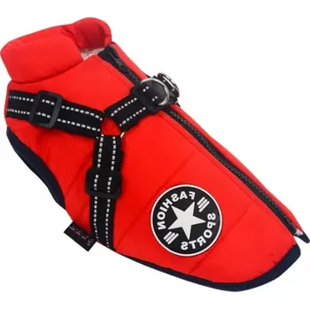 Obleček pro psa BUNDA OBLEČEK PRO PSA VESTA TEPLÁ ZIMNÍ ČERVENÁ S POSTROJEM 4XL