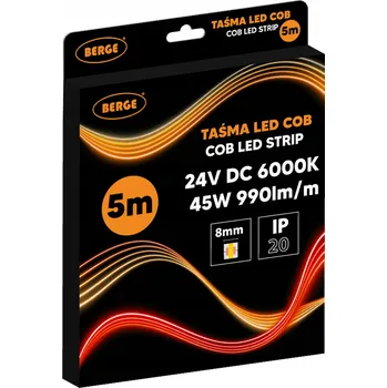 LED páska Taśma LED COB Neon 24V 5m 9W/m 480 diod 45W 6000K Studená Bílá Vysoký Jas 990lm/m 8mm