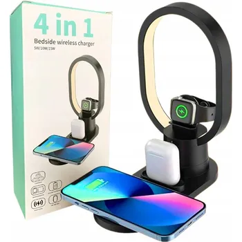 Lampička LED STOLNÍ LAMPA BEZDRÁTOVÁ NABÍJEČKA 4v1 STANICE RYCHLÉHO NABÍJENÍ