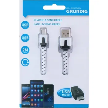 Datový kabel Kabel Grundig USB - microUSB typ B, 2 m, bílý