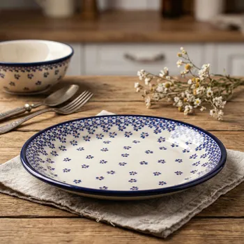 Talíř Mělký jídelní talíř Keramika Bolesławiec 25 cm - dek. 882A (druhý druh)