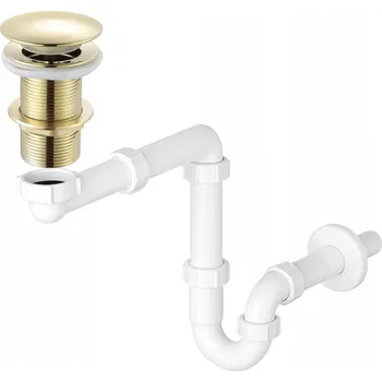 Sifon Sifon k umyvadlu bílý + zátka dřezu KLIK KLAK zlatá bez přepadu