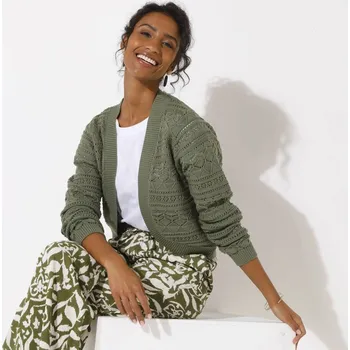 Dámský svetr Blancheporte Ažurový krátký svetr bez zapínání khaki 46/48