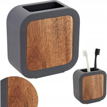Držák na kartáček KELÍMEK NA KARTÁČKY A PASTU organizér do koupelny grafitový guma ABS akácie