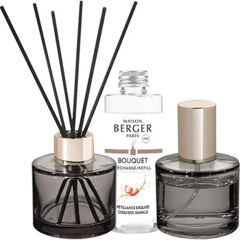 Dárková sada aroma difuzér Rosalie šedý + náplň a bytový sprej Intenzivní třpyt Maison Berger Paris
