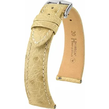 Řemínek na hodinky Kožený řemínek Hirsch Massai Ostrich 04262190-2, béžový, pštrosí kůže, Quick Release - 17 mm