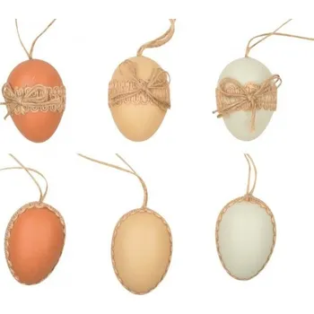 Velikonoční dekorace Plastová vajíčka na zavěšení - 6 cm - 6 ks v sáčku -&nbsp;9928