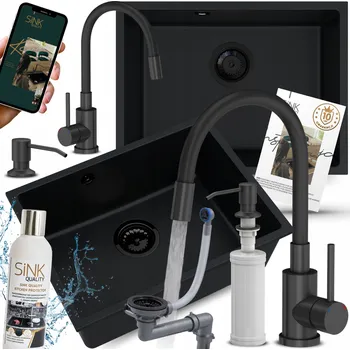 Granitový dřez Jednokomorový granitový dřez Sink Quality CRYPTON60, černý