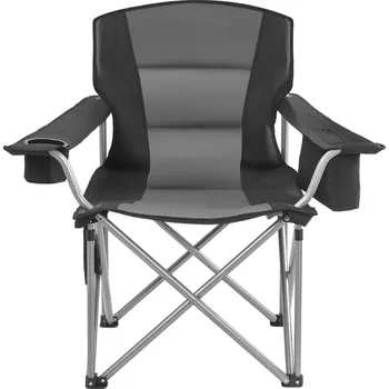 Vevor Skládací kempingová židle s opěrkou a držákem na sklenici, černá