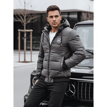 Pánská zimní prošívaná bunda s kapucí Dstreet TX5072 Barva: Šedá - tmavě, Velikost: M