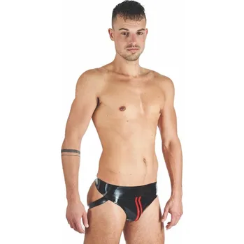 Pánské erotické prádlo Gumové jocksy Mister B Rubber Jock Strap černo-červené XL, pánské latexové jocksy