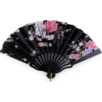 Karnevalový doplněk Vějíř textilní květy, malé, 7 černá