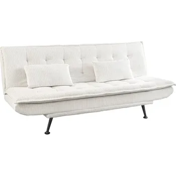 Sedací souprava Moderní rozkládací třímístná obdélníková sedačka Manchester v béžové barvě s manšestrovým potahem a polštáři 195 cm