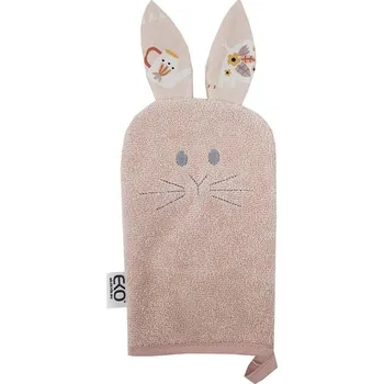 Koupání kojence EKO Žínka bavlněná s oušky Bunny Rose pink 20x15 cm