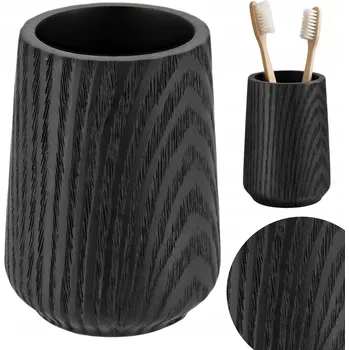 Držák na kartáček KELÍMEK NA KARTÁČKY A PASTU, ČERNÝ ORGANIZÉR DO KOUPELNY, IMITACE DŘEVA