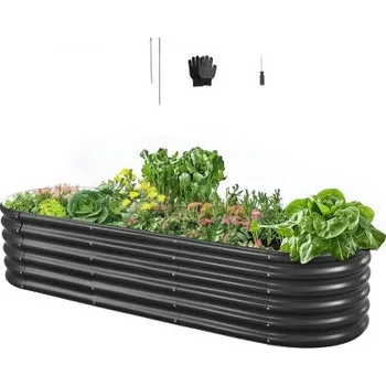 Vyvýšený záhon VEVOR Kovový vyvýšený záhon, 2,0 x 0,6 x 0,4 m Oválný venkovní truhlík z galvanického skla, otevřené dno, velký vyvýšený záhon pro pěstování zeleniny, květin a sukulentů, tmavě šedý