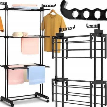 Sušák stojící, černý, dvouúrovňový, na kolečkách, max. 50 kg