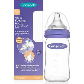 Kojenecká láhev LANSINOH Lahev skleněná kojenecká s NaturalWave® savičkou (S) 160ml
