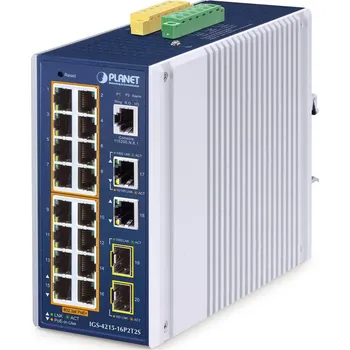Switch Planet IGS-4215-16P2T2S průmyslový L2 switch, 18x 1Gb, 2x1Gb SFP, 16x PoE 802.3at 320W, 48~54VDC, IP30