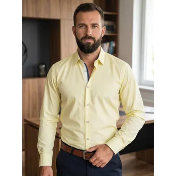 Pánská košile Luxusní pánská žlutá košile s puntíkem VS-PK-1735, VELIKOST 4XL, STŘIH KOŠILE SLIM FIT