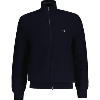 Pánské oblečení KARDIGÁN GANT COTTON TEXTURE ZIPPED CARDIGAN EVENING BLUE