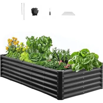 Vyvýšený záhon Kovový vyvýšený záhon VEVOR, 1,8 x 0,9 x 0,4 m, venkovní pozinkovaný zahradní truhlík, otevřené dno, velký vyvýšený záhon pro pěstování zeleniny, květin, bylin a sukulentů, tmavě šedý