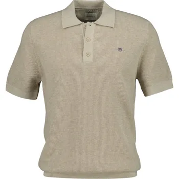 Pánský svetr SVETR GANT MICRO TEXTURED COTTON SS POLO OAT MELANGE
